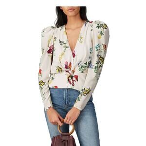 Chelsea and Walker Shirt Womens 8 White Floral White Floral Long Sleeve Top‎